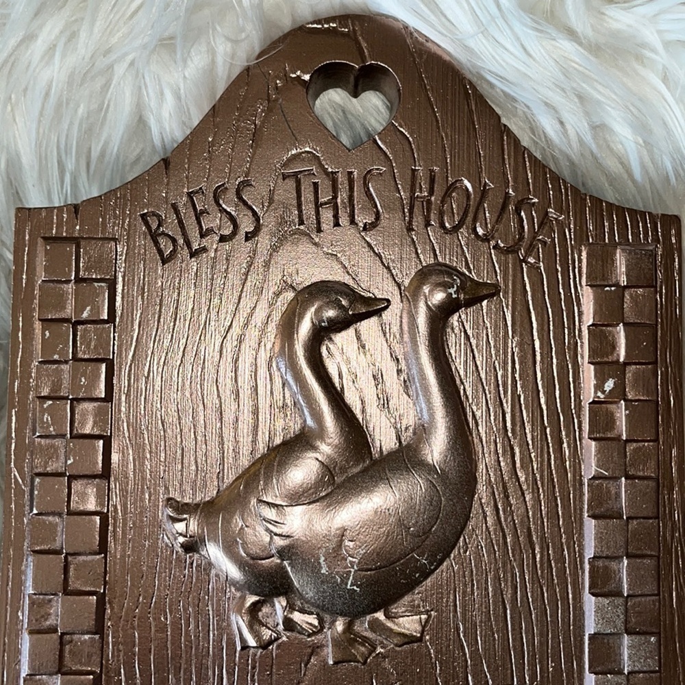 Burwood Homco BLESS THIS HOUSE Wall Pocket Plaque. Painted gold. - Picture 2 of 6